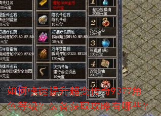 如何快速提升超变传奇9377角色等级?装备获取攻略有哪些? 如何快速提升超变传奇9377角色等级?装备获取攻略有哪些?